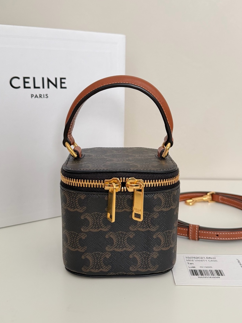 Celine Brown Triomphe Mini Vanity Crossbody Bag